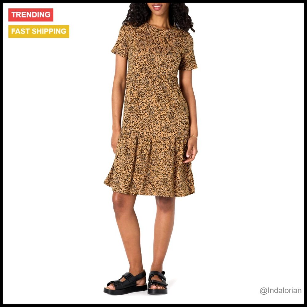 Tiered Cotton Slub Dress Fit Flare Casual Chic Summer Everyday T-Shirt Style